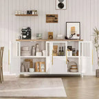 Acekool 55 Meuble de rangement de ferme, Buffet 4 portes vitrées avec étagères, Organisateur de cuisine et salle à manger mince, Blanc éclatant