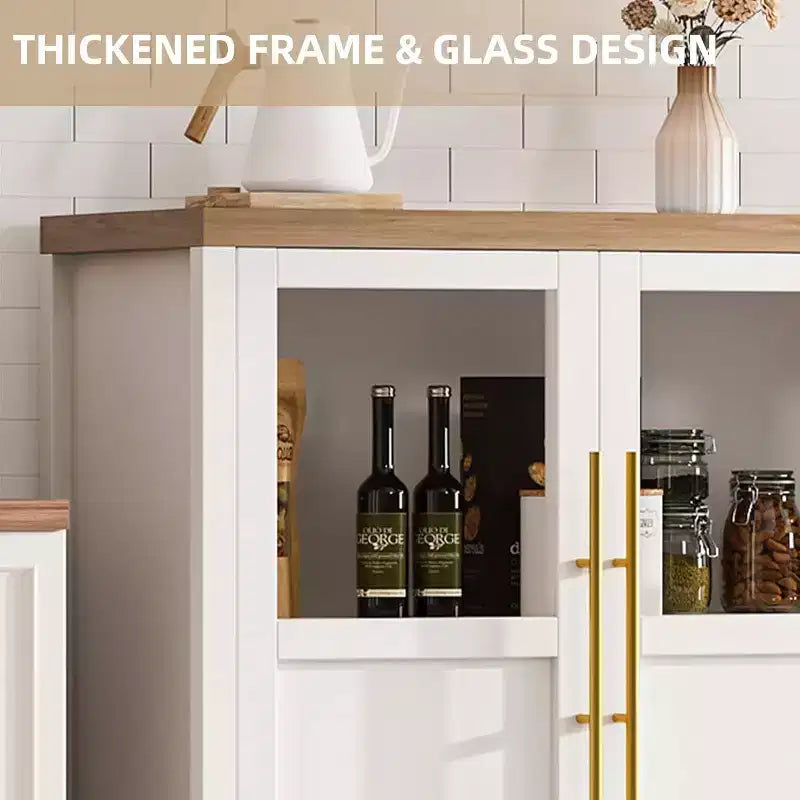 Acekool 55 Meuble de rangement de ferme, Buffet 4 portes vitrées avec étagères, Organisateur de cuisine et salle à manger mince, Blanc éclatant