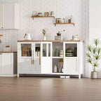 Acekool 55 Meuble de rangement de ferme, Buffet 4 portes vitrées avec étagères, Organisateur de cuisine et salle à manger mince, Blanc éclatant