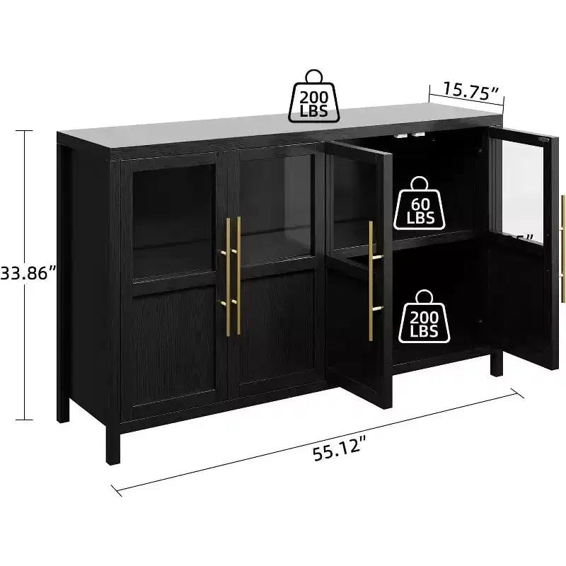 Acekool 55 Meuble de rangement de ferme, Buffet 4 portes vitrées avec étagères, Organisateur de cuisine et salle à manger mince, Blanc éclatant
