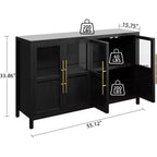 Acekool 55 Meuble de rangement de ferme, Buffet 4 portes vitrées avec étagères, Organisateur de cuisine et salle à manger mince, Blanc éclatant