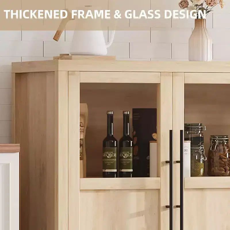 Acekool 55 Meuble de rangement de ferme, Buffet 4 portes vitrées avec étagères, Organisateur de cuisine et salle à manger mince, Blanc éclatant