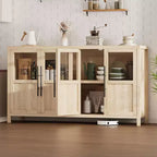 Acekool 55 Meuble de rangement de ferme, Buffet 4 portes vitrées avec étagères, Organisateur de cuisine et salle à manger mince, Blanc éclatant