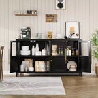 Acekool 55 Meuble de rangement de ferme, Buffet 4 portes vitrées avec étagères, Organisateur de cuisine et salle à manger mince, Blanc éclatant