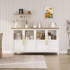 Acekool 55 Meuble de rangement de ferme, Buffet 4 portes vitrées avec étagères, Organisateur de cuisine et salle à manger mince, Blanc éclatant