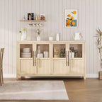 Acekool 55 Meuble de rangement de ferme, Buffet 4 portes vitrées avec étagères, Organisateur de cuisine et salle à manger mince, Blanc éclatant