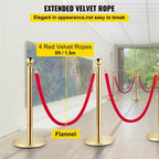VEVOR Ensemble de gestion de foule argenté 6 pièces, poteaux en acier inoxydable avec corde rétractable rouge, hauteur 38 pouces, convient pour l'intérieur et l'extérieur, doré