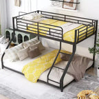 Okak Twin XL sur lit superposé en métal Queen avec échelle et rail de sécurité pour enfants et adolescents, montage facile, noir