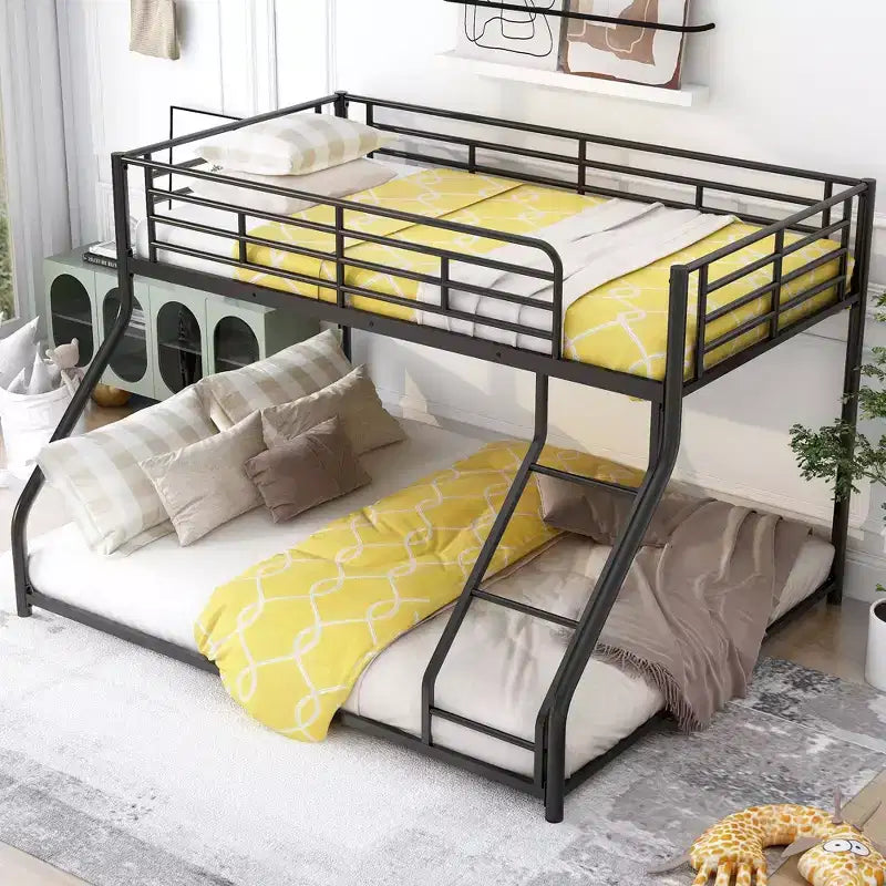 Okak Twin XL sur lit superposé en métal Queen avec échelle et rail de sécurité pour enfants et adolescents, montage facile, noir