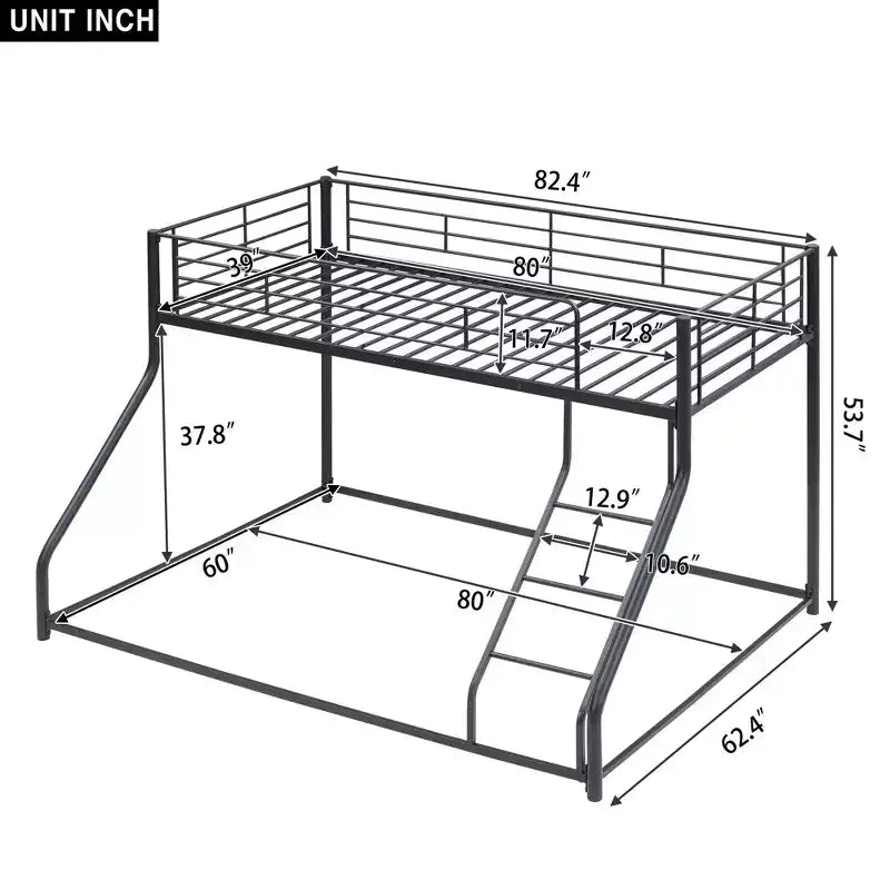 Okak Twin XL sur lit superposé en métal Queen avec échelle et rail de sécurité pour enfants et adolescents, montage facile, noir