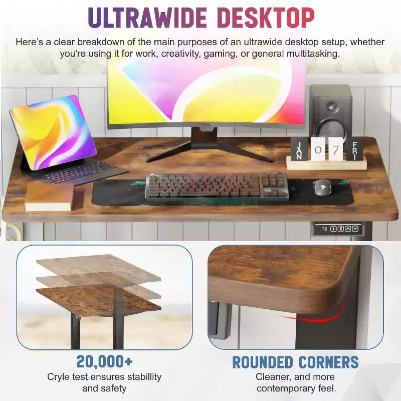 BestMassage Bureau debout électrique réglable en hauteur pour ordinateur, bureau de travail
