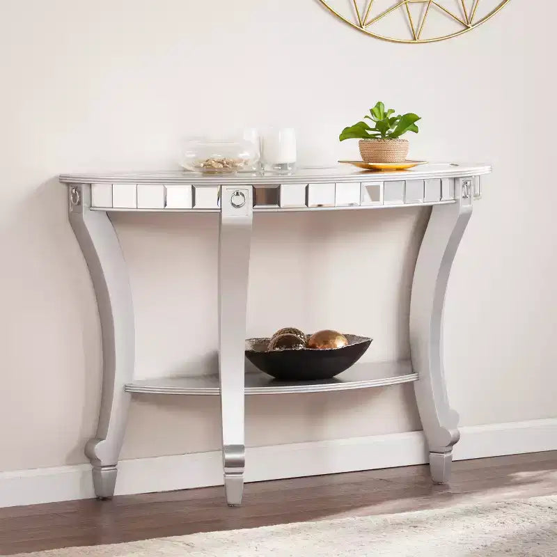 Console demi-lune miroir Lindsay - Argent - SEI