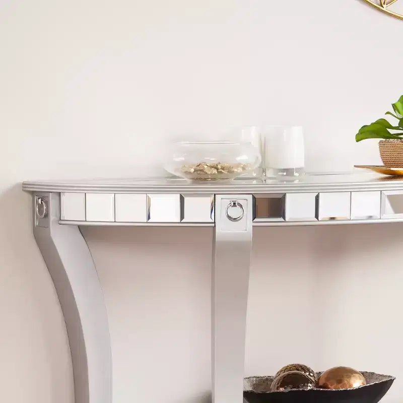 Console demi-lune miroir Lindsay - Argent - SEI