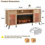 Meuble TV cheminée SinCiDo 70, pour téléviseur de 80 pouces, avec cheminée électrique de 36 pouces, télécommande, flammes 3D et lumières LED, portes coulissantes à lattes, tiroirs