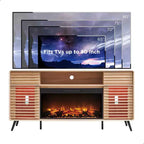 Meuble TV cheminée SinCiDo 70, pour téléviseur de 80 pouces, avec cheminée électrique de 36 pouces, télécommande, flammes 3D et lumières LED, portes coulissantes à lattes, tiroirs