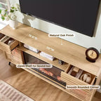 Meuble TV cheminée SinCiDo 70, pour téléviseur de 80 pouces, avec cheminée électrique de 36 pouces, télécommande, flammes 3D et lumières LED, portes coulissantes à lattes, tiroirs