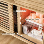 Meuble TV cheminée SinCiDo 70, pour téléviseur de 80 pouces, avec cheminée électrique de 36 pouces, télécommande, flammes 3D et lumières LED, portes coulissantes à lattes, tiroirs
