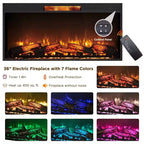 Meuble TV cheminée SinCiDo 70, pour téléviseur de 80 pouces, avec cheminée électrique de 36 pouces, télécommande, flammes 3D et lumières LED, portes coulissantes à lattes, tiroirs
