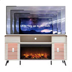 Meuble TV cheminée SinCiDo 70, pour téléviseur de 80 pouces, avec cheminée électrique de 36 pouces, télécommande, flammes 3D et lumières LED, portes coulissantes à lattes, tiroirs