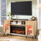 Meuble TV cheminée SinCiDo 70, pour téléviseur de 80 pouces, avec cheminée électrique de 36 pouces, télécommande, flammes 3D et lumières LED, portes coulissantes à lattes, tiroirs