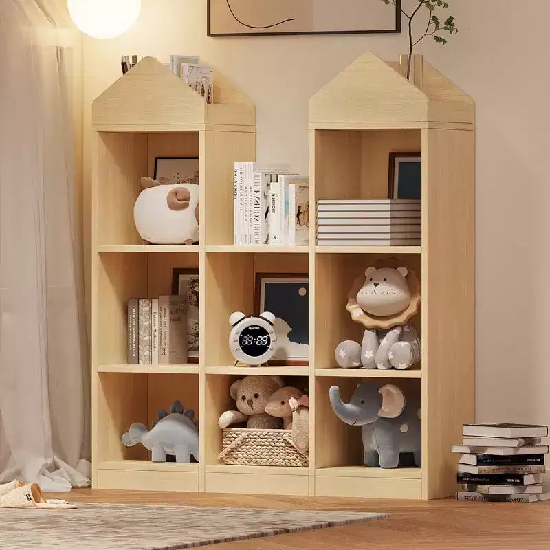 42,32 Bibliothèque et Organisateur de jouets en bois pour enfants - Étagère de rangement naturelle en forme de maison de jeu pour salle de jeux, chambre de bébé et chambre d'enfants