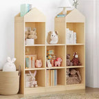 42,32 Bibliothèque et Organisateur de jouets en bois pour enfants - Étagère de rangement naturelle en forme de maison de jeu pour salle de jeux, chambre de bébé et chambre d'enfants