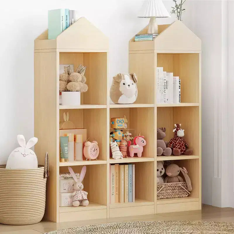 42,32 Bibliothèque et Organisateur de jouets en bois pour enfants - Étagère de rangement naturelle en forme de maison de jeu pour salle de jeux, chambre de bébé et chambre d'enfants