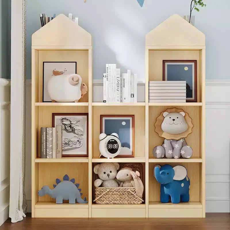 42,32 Bibliothèque et Organisateur de jouets en bois pour enfants - Étagère de rangement naturelle en forme de maison de jeu pour salle de jeux, chambre de bébé et chambre d'enfants