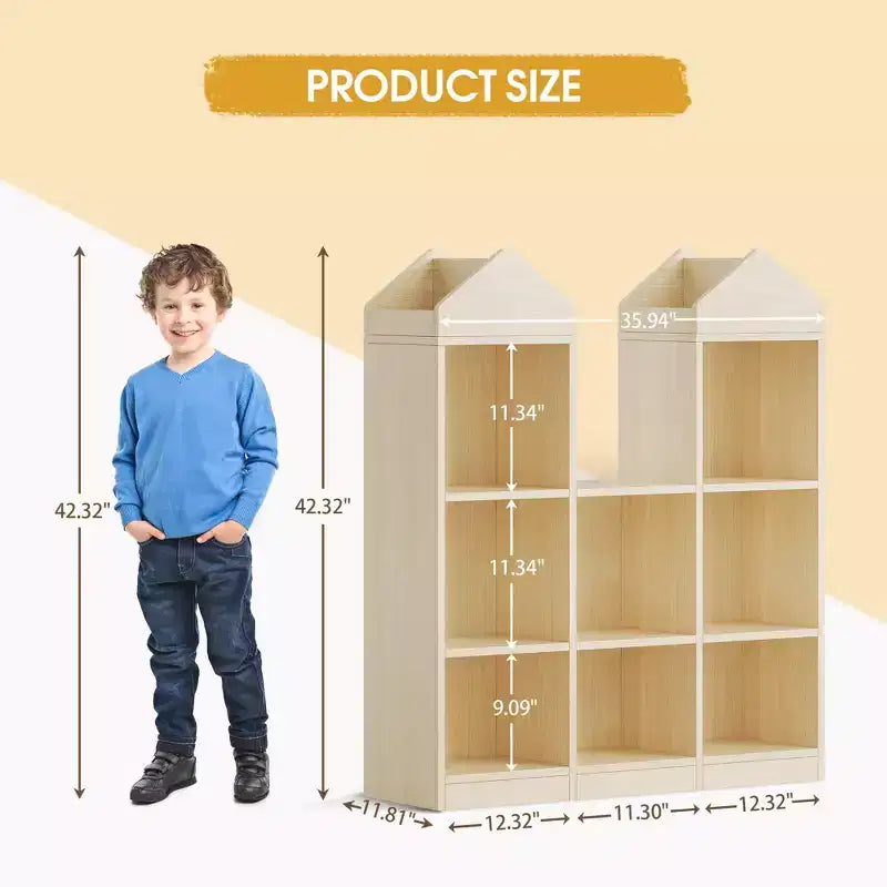 42,32 Bibliothèque et Organisateur de jouets en bois pour enfants - Étagère de rangement naturelle en forme de maison de jeu pour salle de jeux, chambre de bébé et chambre d'enfants