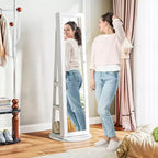 HOMCOM Armoire à bijoux avec miroir, rotative à 360°, psyché, étagères de rangement, petit miroir intérieur, pour chambre et salon