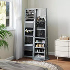 HOMCOM Armoire à bijoux avec miroir, rotative à 360°, psyché, étagères de rangement, petit miroir intérieur, pour chambre et salon