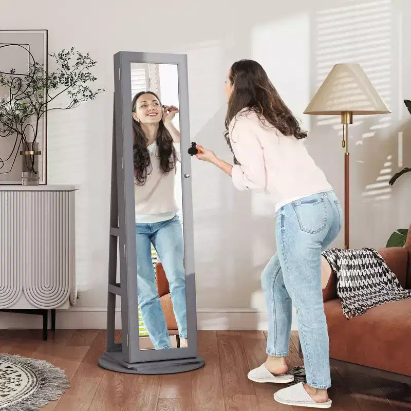HOMCOM Armoire à bijoux avec miroir, rotative à 360°, psyché, étagères de rangement, petit miroir intérieur, pour chambre et salon