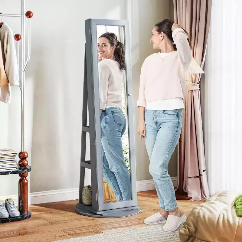 HOMCOM Armoire à bijoux avec miroir, rotative à 360°, psyché, étagères de rangement, petit miroir intérieur, pour chambre et salon