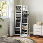 HOMCOM Armoire à bijoux avec miroir, rotative à 360°, psyché, étagères de rangement, petit miroir intérieur, pour chambre et salon