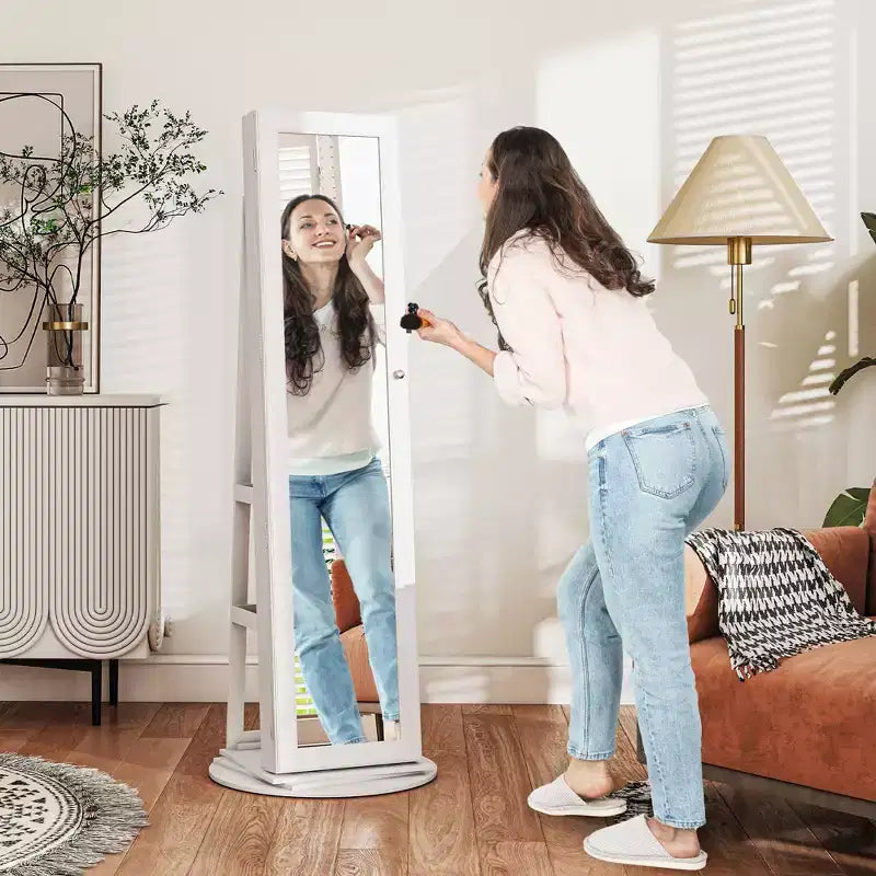 HOMCOM Armoire à bijoux avec miroir, rotative à 360°, psyché, étagères de rangement, petit miroir intérieur, pour chambre et salon