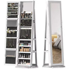 HOMCOM Armoire à bijoux avec miroir, rotative à 360°, psyché, étagères de rangement, petit miroir intérieur, pour chambre et salon
