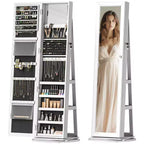 HOMCOM Armoire à bijoux avec miroir, rotative à 360°, psyché, étagères de rangement, petit miroir intérieur, pour chambre et salon