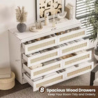 Armoires de rangement décoratives en rotin, commode pour chambre à coucher, commode à 8 tiroirs pour placard