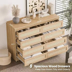Armoires de rangement décoratives en rotin, commode pour chambre à coucher, commode à 8 tiroirs pour placard
