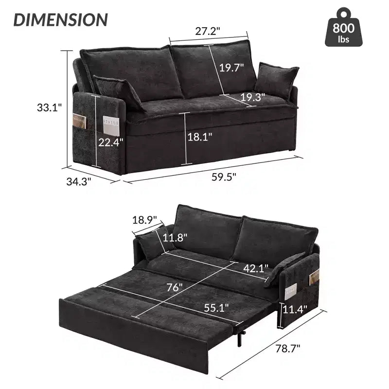 Canapé convertible Whisen avec rangement latéral et ports de charge USB/C-TYPE