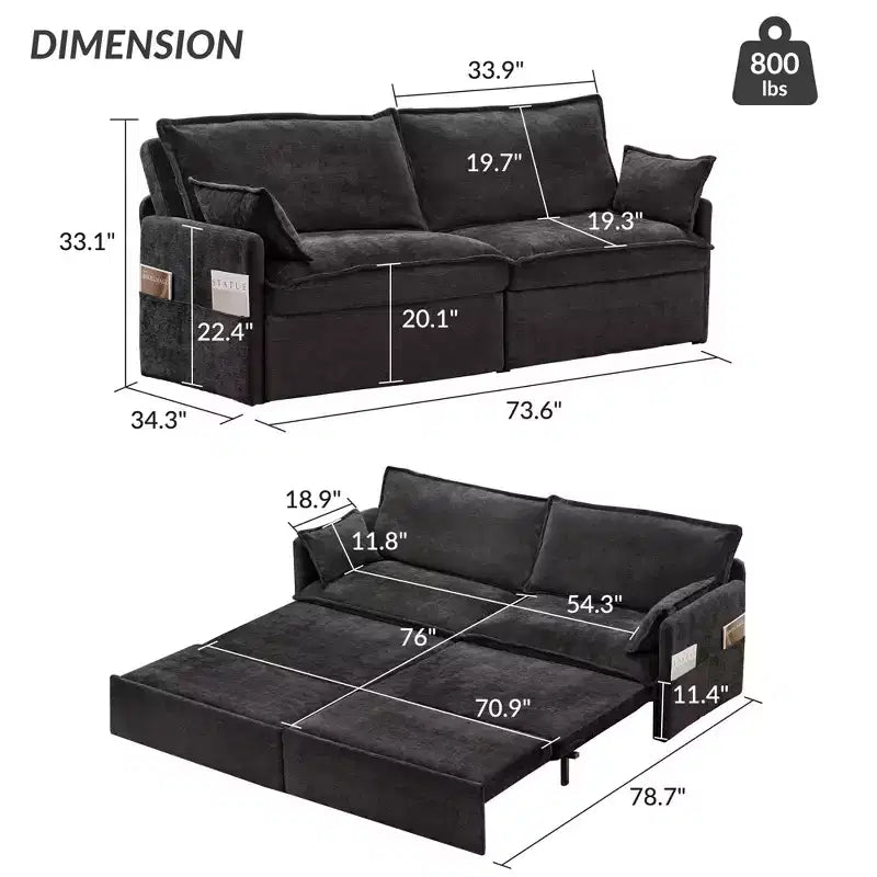 Canapé convertible Whisen avec rangement latéral et ports de charge USB/C-TYPE