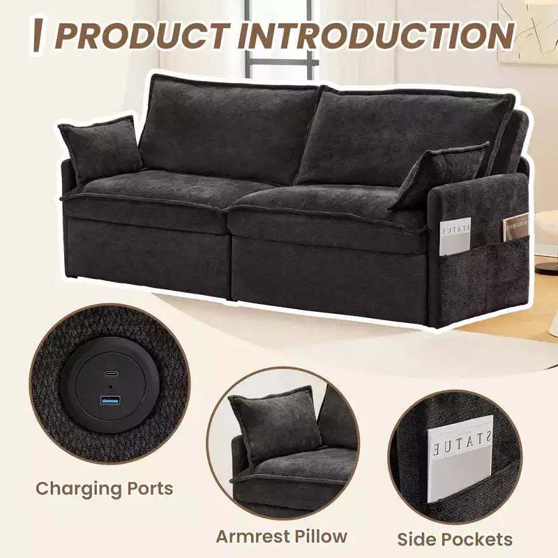 Canapé convertible Whisen avec rangement latéral et ports de charge USB/C-TYPE