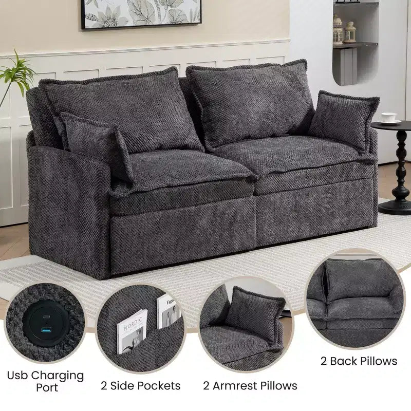 Canapé convertible Whisen avec rangement latéral et ports de charge USB/C-TYPE