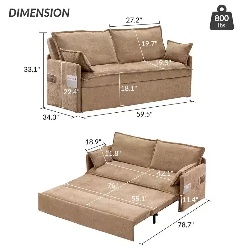Canapé convertible Whisen avec rangement latéral et ports de charge USB/C-TYPE