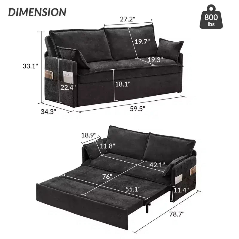Canapé convertible Whisen avec rangement latéral et ports de charge USB/C-TYPE