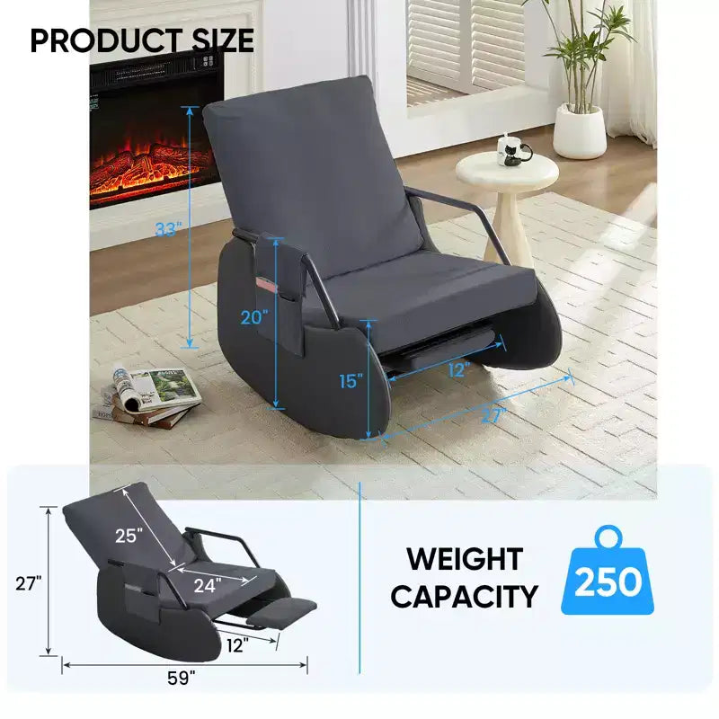 Mjkone Fauteuil à Bascule Rembourré en Velours Côtelé avec Pieds en Bois Recouverts de Cuir et Repose-Pieds Réglable