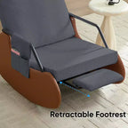 Mjkone Fauteuil à Bascule Rembourré en Velours Côtelé avec Pieds en Bois Recouverts de Cuir et Repose-Pieds Réglable