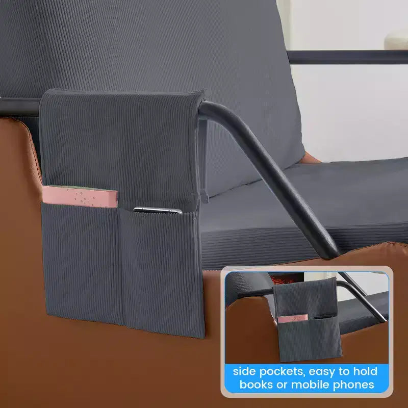 Mjkone Fauteuil à Bascule Rembourré en Velours Côtelé avec Pieds en Bois Recouverts de Cuir et Repose-Pieds Réglable
