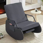 Mjkone Fauteuil à Bascule Rembourré en Velours Côtelé avec Pieds en Bois Recouverts de Cuir et Repose-Pieds Réglable