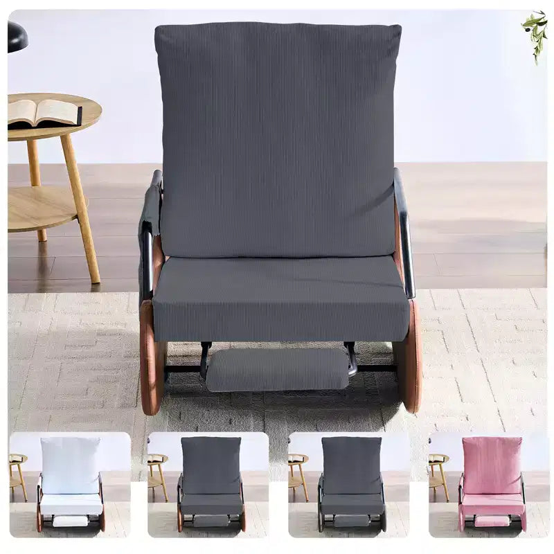 Mjkone Fauteuil à Bascule Rembourré en Velours Côtelé avec Pieds en Bois Recouverts de Cuir et Repose-Pieds Réglable